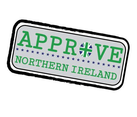 Vector Stamp for Approve with North Ireland Flag in the shape of O and text Northern Ireland. Grunge Rubber Texture Stamp of Approve from Northern Ireland.のイラスト素材