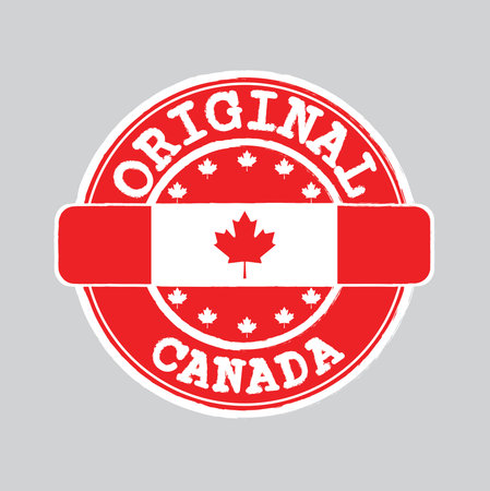 Vector Stamp of Original with text Canada and Tying in the middle with nation Flag. Grunge Rubber Texture Stamp of Original from Canada.のイラスト素材