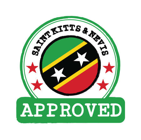 Vector Stamp of Approved  with Saint Kitts and Nevis Flag in the round shape on the center. Grunge Rubber Texture Stamp of Approved from Saint Kitts and Nevis.のイラスト素材