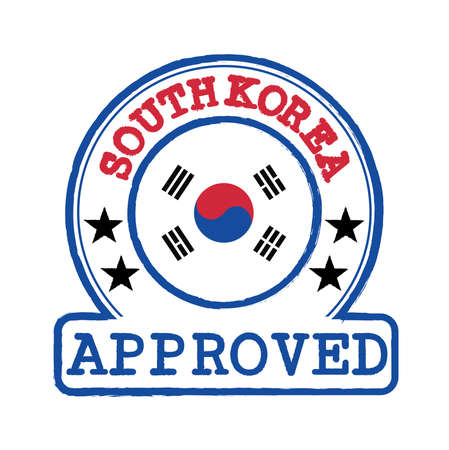 Vector Stamp of Approved  with South Korea Flag in the round shape on the center. Grunge Rubber Texture Stamp of Approved from South Korea.のイラスト素材