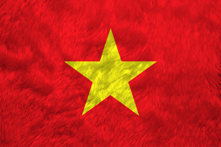 Towel fabric pattern flag of Vietnam, Crease of Vietnamese flag background, yellow star on red flag.