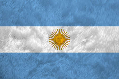 Towel fabric pattern flag of Argentina, Crease of Argentinean flag background, a horizontal triband of light blue (top and bottom) and white with the Sun of May centered on the white band.の写真素材