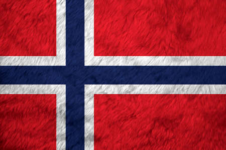 Towel fabric pattern flag of Norway, Crease of Norwegian flag background, a white-fimbriated blue Nordic cross on a red field.の写真素材