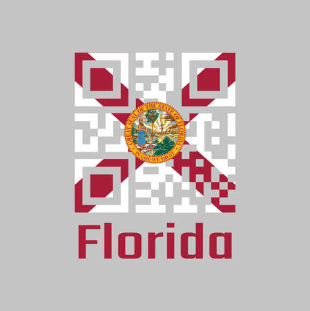 QR code set the color of Florida flag. The states of America, a red saltire on a white background, with the state seal superimposed on the center. text: Florida.のイラスト素材