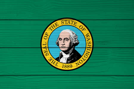 Washington flag color painted on Fiber cement sheet wall background, the states of America. The state seal, displaying an image of state namesake George Washington on green.の写真素材