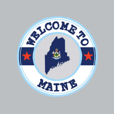 Vector stamp of welcome to Maine with map outline of the state in center. The state of America.のイラスト素材