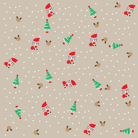 Pattern of Santa girl with christmas tree and symbol of reindeer, surrounded by white spots which means snow.のイラスト素材