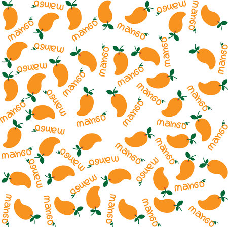 Pattern of many mango fruit with text : mango on white background. concept of food.のイラスト素材