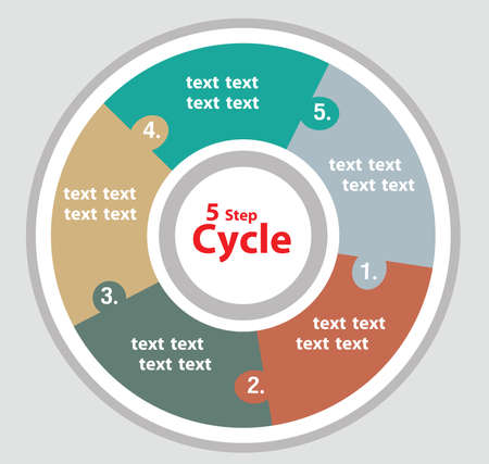 Infographic of 5 step of work or activities in the cycle of five color on grey background.のイラスト素材