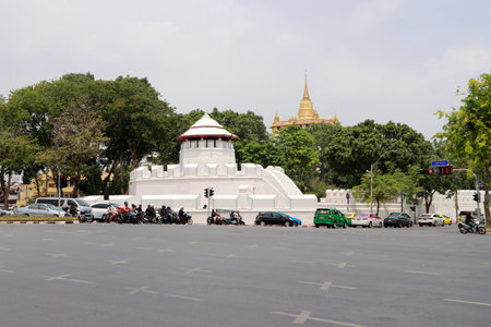 Bangkok, Thailand - 29 May, 2020 : Maha Kan fortress look like an octagon in white color and walled...