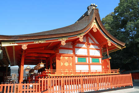 Fushimi-ku, Kyoto, Japan, November 17, 2017 : The main shrine structure was built in 1499. At the bottom of the hill are the main gate and the main shrine (honden). in the middle of the mountain.のeditorial素材