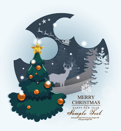 Christmas postcard with Christmas tree in a Winter Forest.のイラスト素材