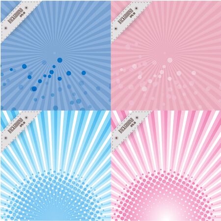 set of retro comic blue and pink background raster gradient halftone pop art retro styleのイラスト素材