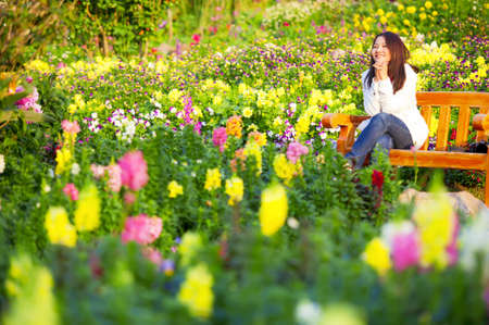 Pretty woman relax in thai gardenの写真素材