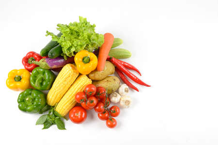 Fresh raw vegetables for healthy  isolated on white background.(clean eating dieting and healthy organic food concept)の写真素材