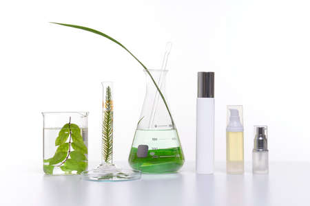 Natural beauty cosmetics product with herbal ingredients, close-upの写真素材