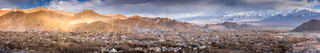 Panorama of the beautiful Leh city on surround mountains background, Ladakh India Tibet.の写真素材