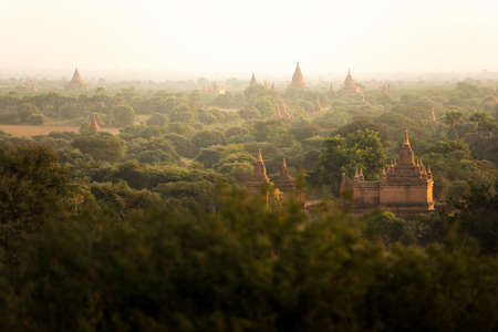 Sunrise scene pagoda ancient city field in Bagan Myanmar. (High image quality)の写真素材