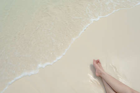 Relax on beautiful tropical beach on wave and white sand. Summer concept.の写真素材