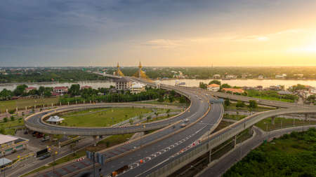 Expressway transport traffic road with vehicle movement.の写真素材