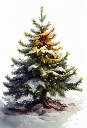 Decorated beautiful christmas tree isolated for new year on a white background (Created with Generative AI technology).の写真素材