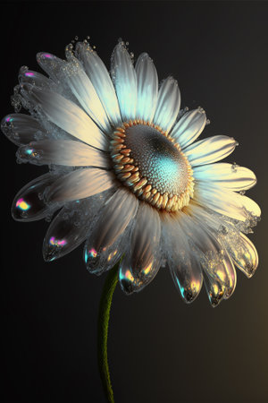 Beautiful flower daisy and water drop on black background (Created with Generative AI technology).の写真素材