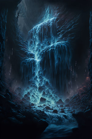 Beautiful wild nature landscape with waterfall and river from high mountains. Created with...