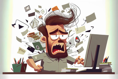 Businessman and office worker overwork and negative emotions Created with Generative AI technology.の写真素材