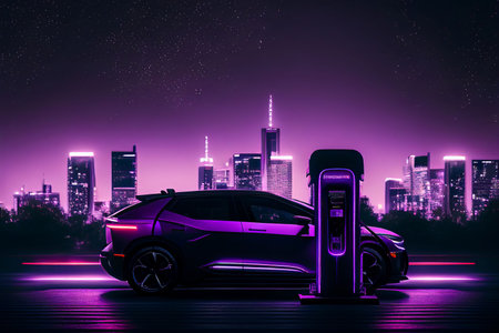 EV charging station for electric car in concept green energy Created with Generative AI technology.の写真素材