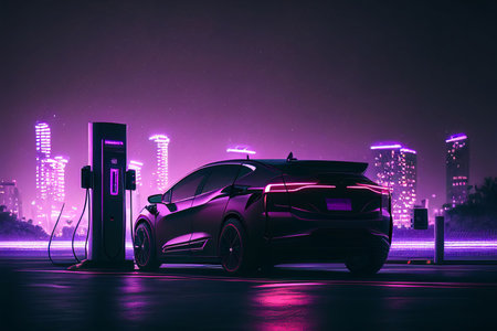 EV charging station for electric car in concept green energy Created with Generative AI technology.の写真素材