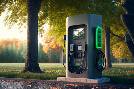EV charging station for electric car in concept green energy Created with Generative AI technology.の写真素材