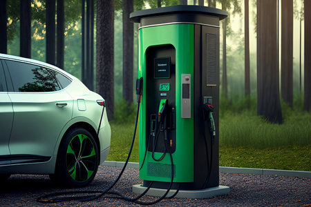 EV charging station for electric car in concept green energy Created with Generative AI technology.の写真素材