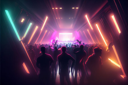 Party people enjoy concert by dancing in nightclub party Created with Generative AI technology.の写真素材