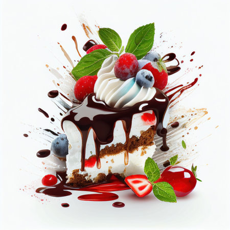 Illustration piece of cake sweet dessert on white background Created with Generative AI technology.