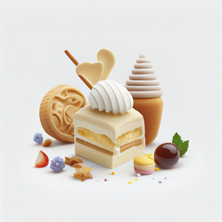 Illustration piece of cake sweet dessert on white background Created with Generative AI technology.の写真素材