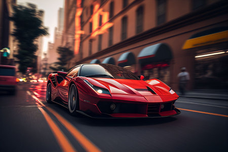 Bangkok, Thailand, 03.04.2023: Super car running in midtown Created with Generative AI technology.の素材