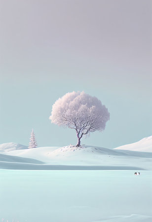 Superb minimalism tree on landscape winter in pastel color Created with Generative AI technology.の素材