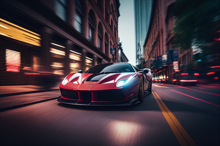 Bangkok, Thailand, 03.04.2023: Super car running in midtown Created with Generative AI technology.の素材