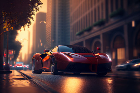 Bangkok, Thailand, 03.04.2023: Super car running in midtown Created with Generative AI technology.の素材