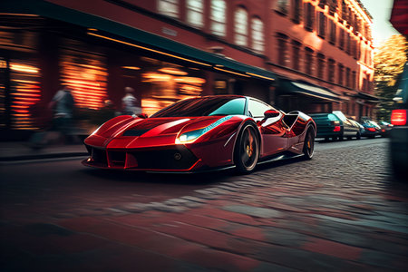 Bangkok, Thailand, 03.04.2023: Super car running in midtown Created with Generative AI technology.の素材