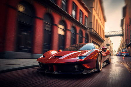 Bangkok, Thailand, 03.04.2023: Super car running in midtown Created with Generative AI technology.の素材
