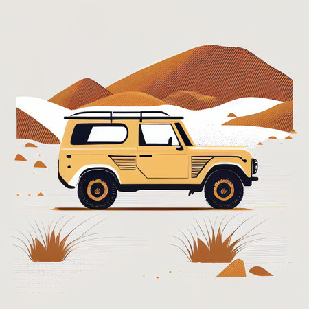 Illustration of minimalist sport car on landscape background Created with Generative AI technology.の素材