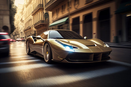 Bangkok, Thailand, 03.04.2023: Super car running in midtown Created with Generative AI technology.の素材