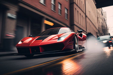Bangkok, Thailand, 03.04.2023: Super car running in midtown Created with Generative AI technology.の素材