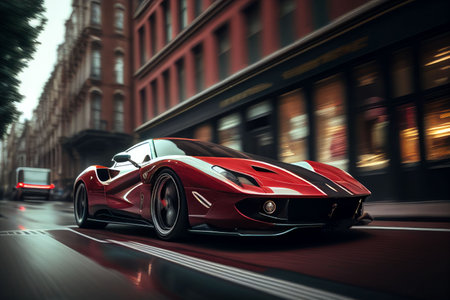Bangkok, Thailand, 03.04.2023: Super car running in midtown Created with Generative AI technology.の素材