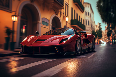 Bangkok, Thailand, 03.04.2023: Super car running in midtown Created with Generative AI technology.の素材