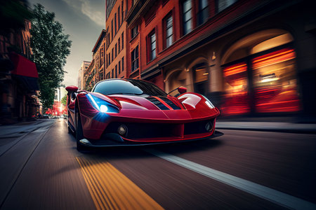 Bangkok, Thailand, 03.04.2023: Super car running in midtown Created with Generative AI technology.の素材