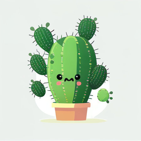 character design cartoon cute cactus on isolated background (Created with Generative AI technology).の素材