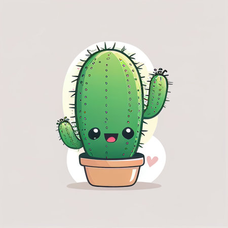 character design cartoon cute cactus on isolated background (Created with Generative AI technology).の素材
