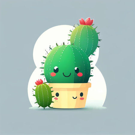 character design cartoon cute cactus on isolated background (Created with Generative AI technology).の素材